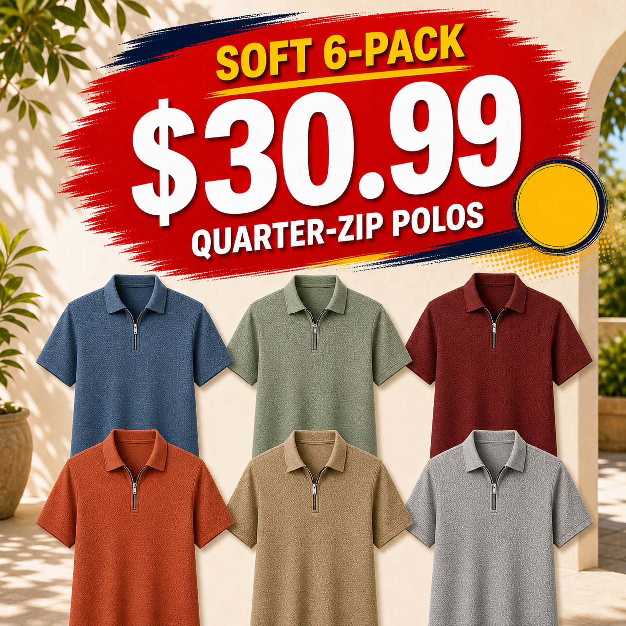 Men's Textured Quarter-Zip Short Sleeve Polo Shirt