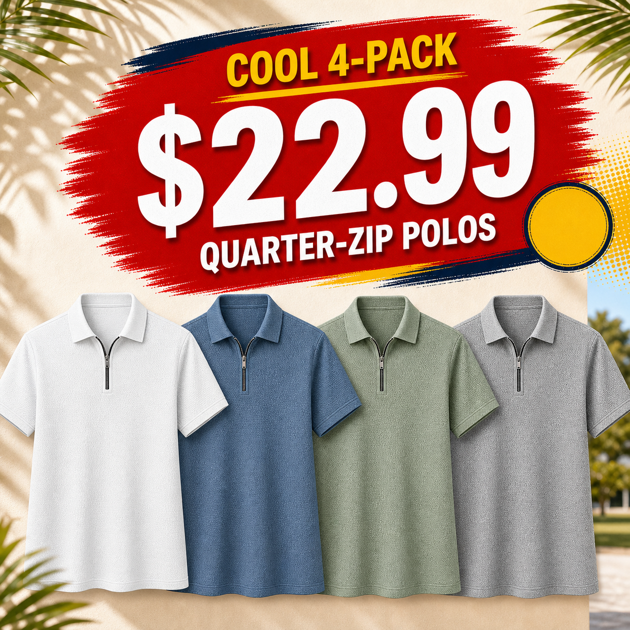 Men's Textured Quarter-Zip Short Sleeve Polo Shirt