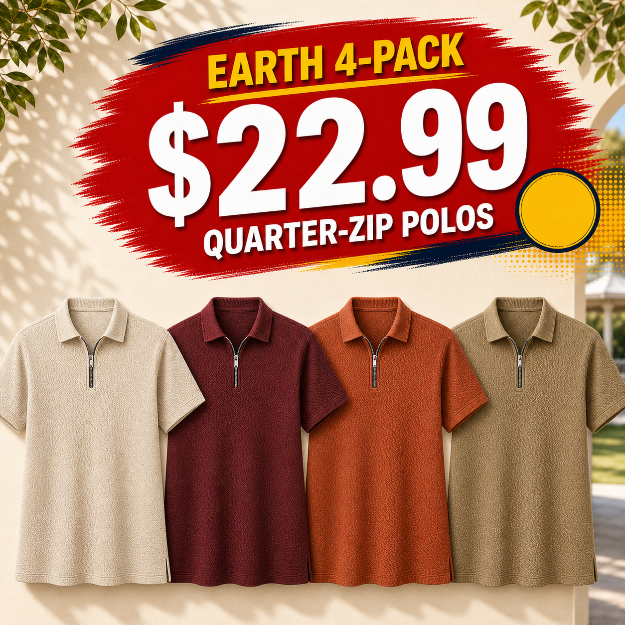 Men's Textured Quarter-Zip Short Sleeve Polo Shirt