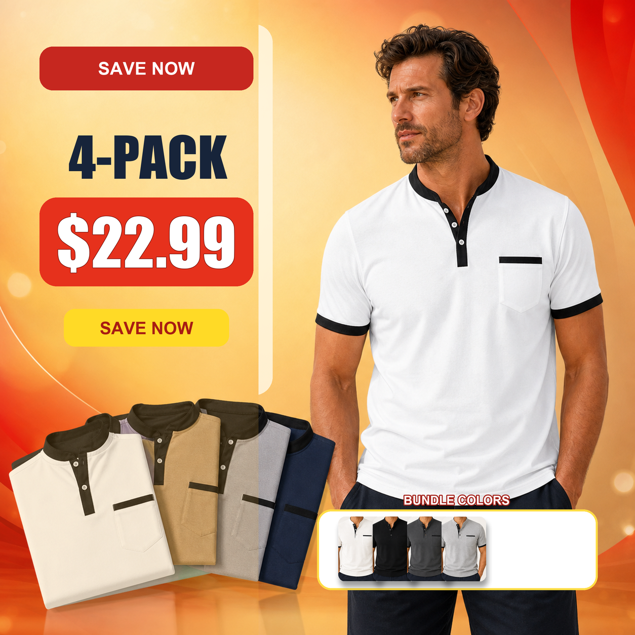Men's Contrast Trim Short Sleeve Henley Polo Shirt