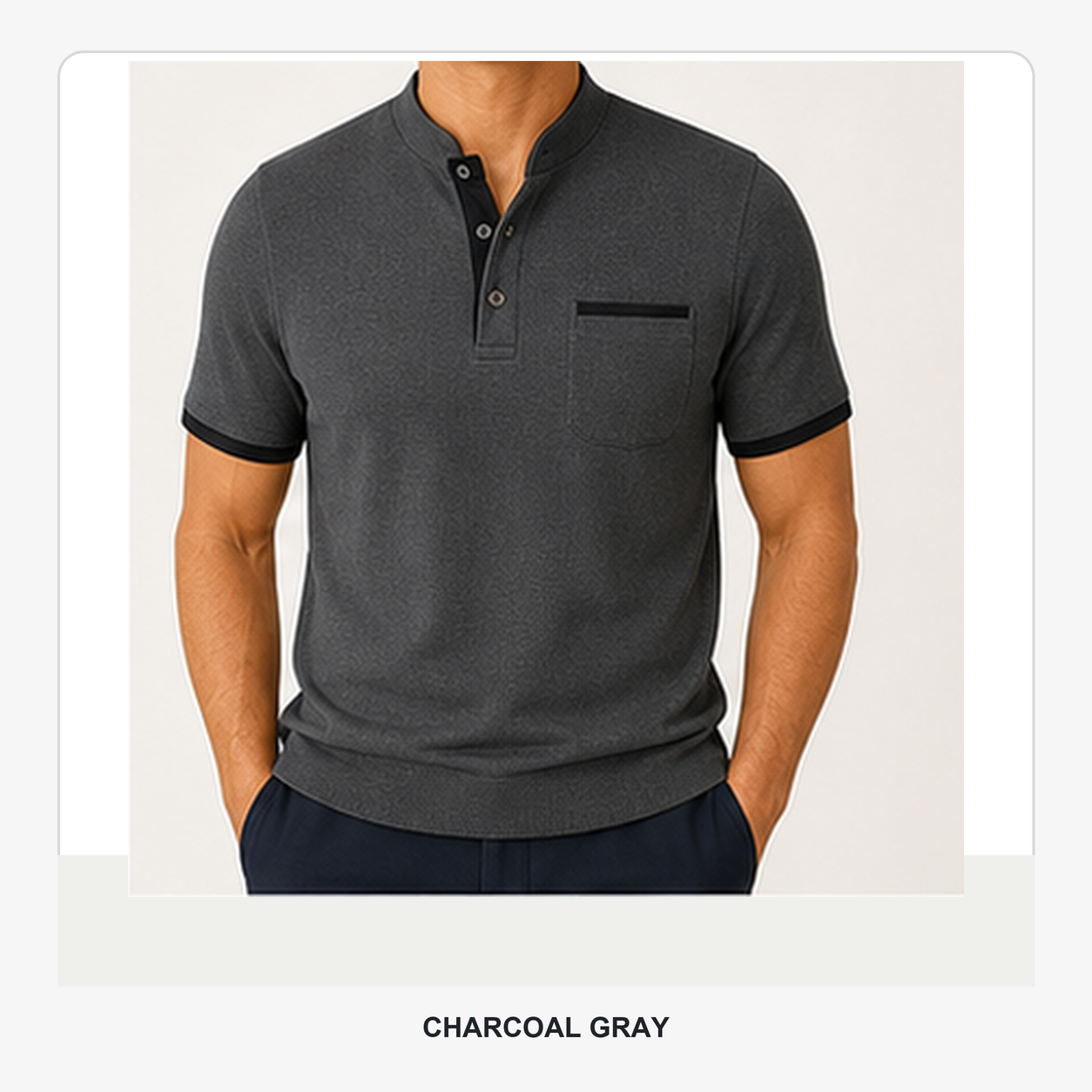 Men's Contrast Trim Short Sleeve Henley Polo Shirt