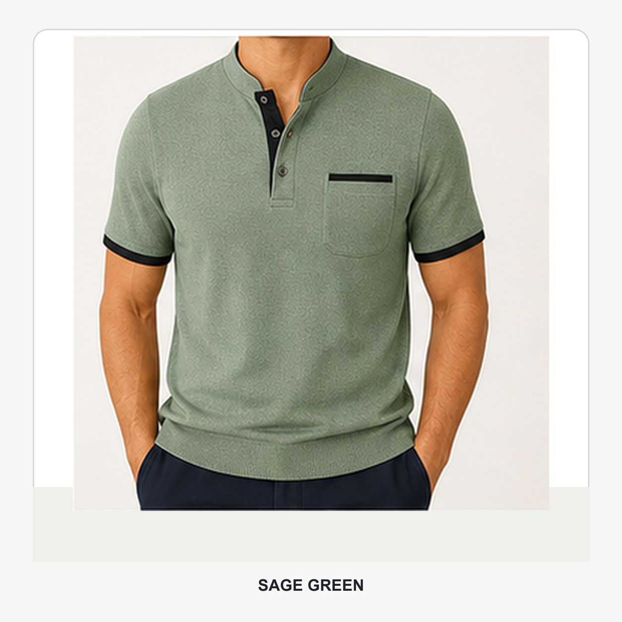 Men's Contrast Trim Short Sleeve Henley Polo Shirt