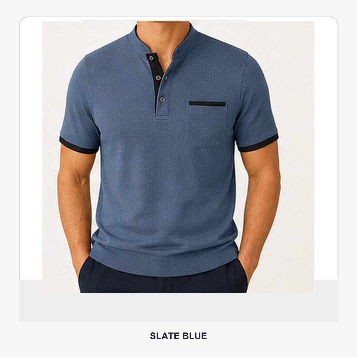 Men's Contrast Trim Short Sleeve Henley Polo Shirt