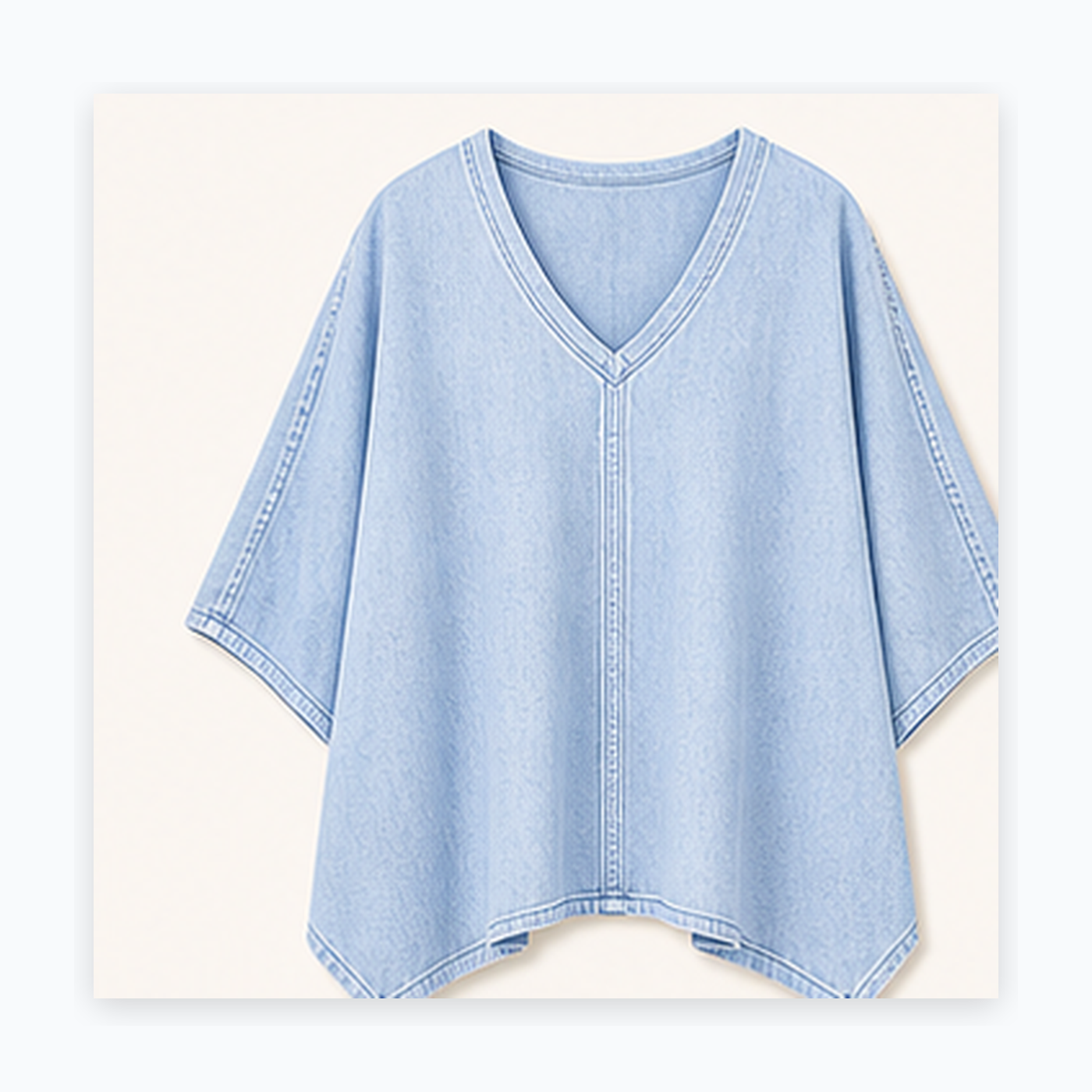 Women's Oversized Denim V-Neck Poncho Tunic Tops