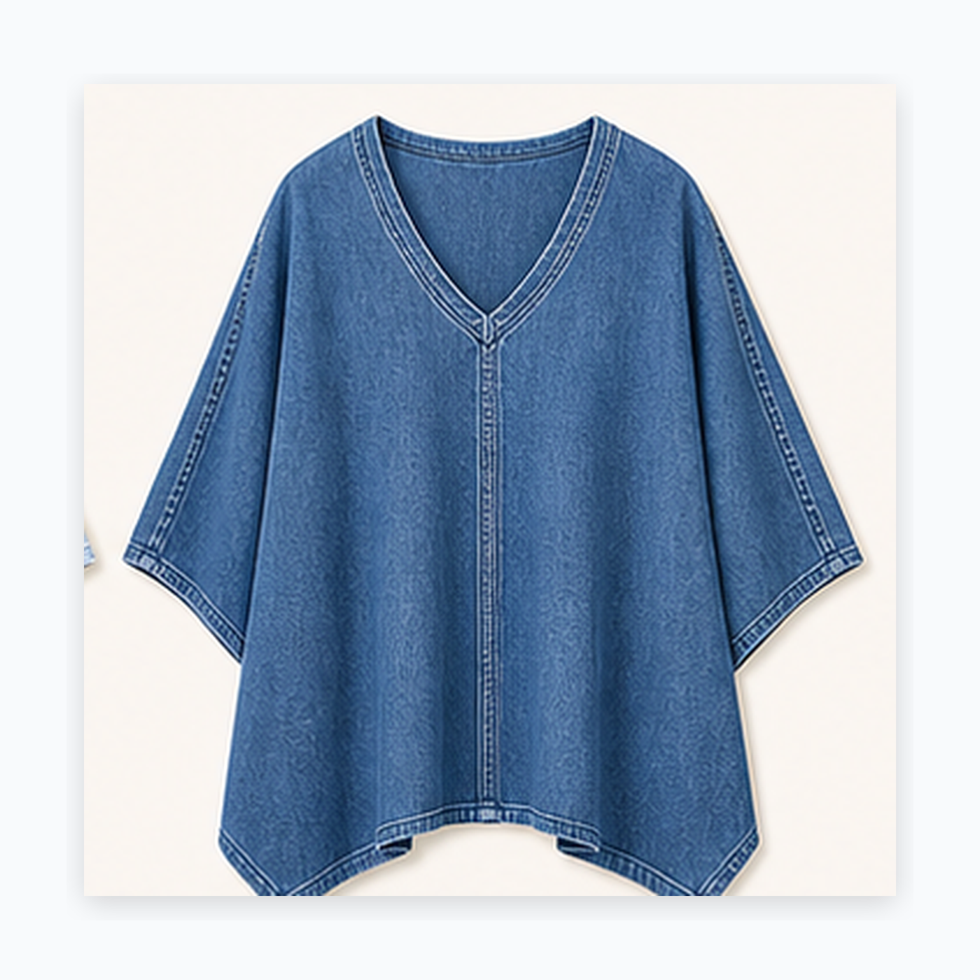 Women's Oversized Denim V-Neck Poncho Tunic Tops