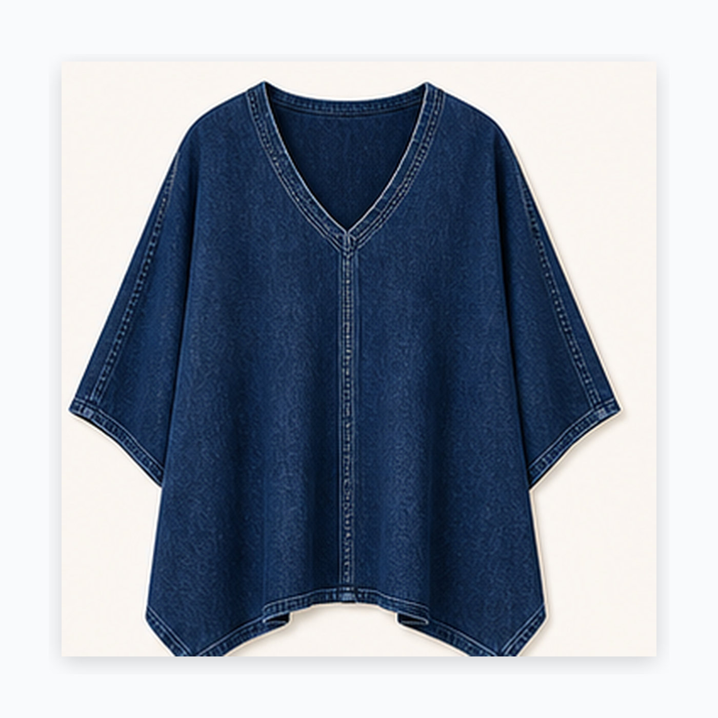 Women's Oversized Denim V-Neck Poncho Tunic Tops