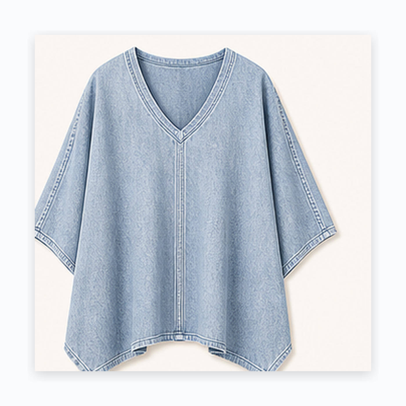 Women's Oversized Denim V-Neck Poncho Tunic Tops