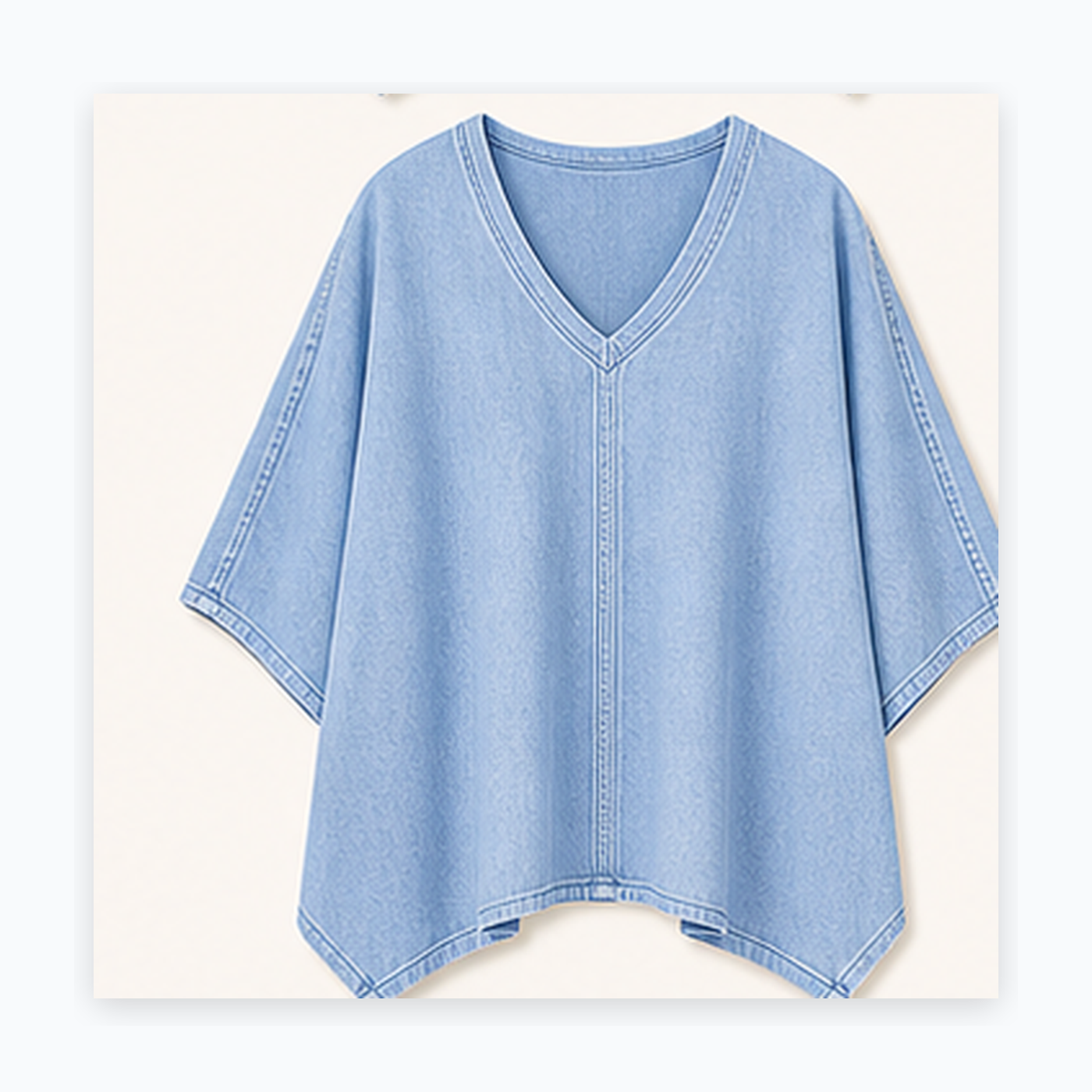 Women's Oversized Denim V-Neck Poncho Tunic Tops
