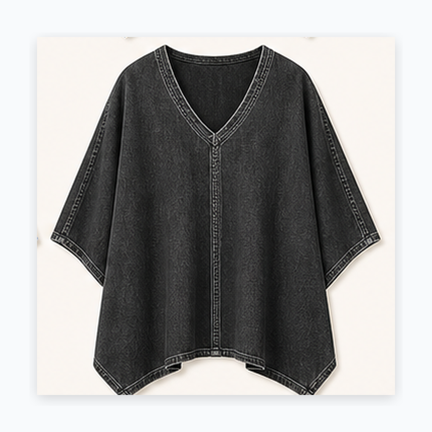Women's Oversized Denim V-Neck Poncho Tunic Tops