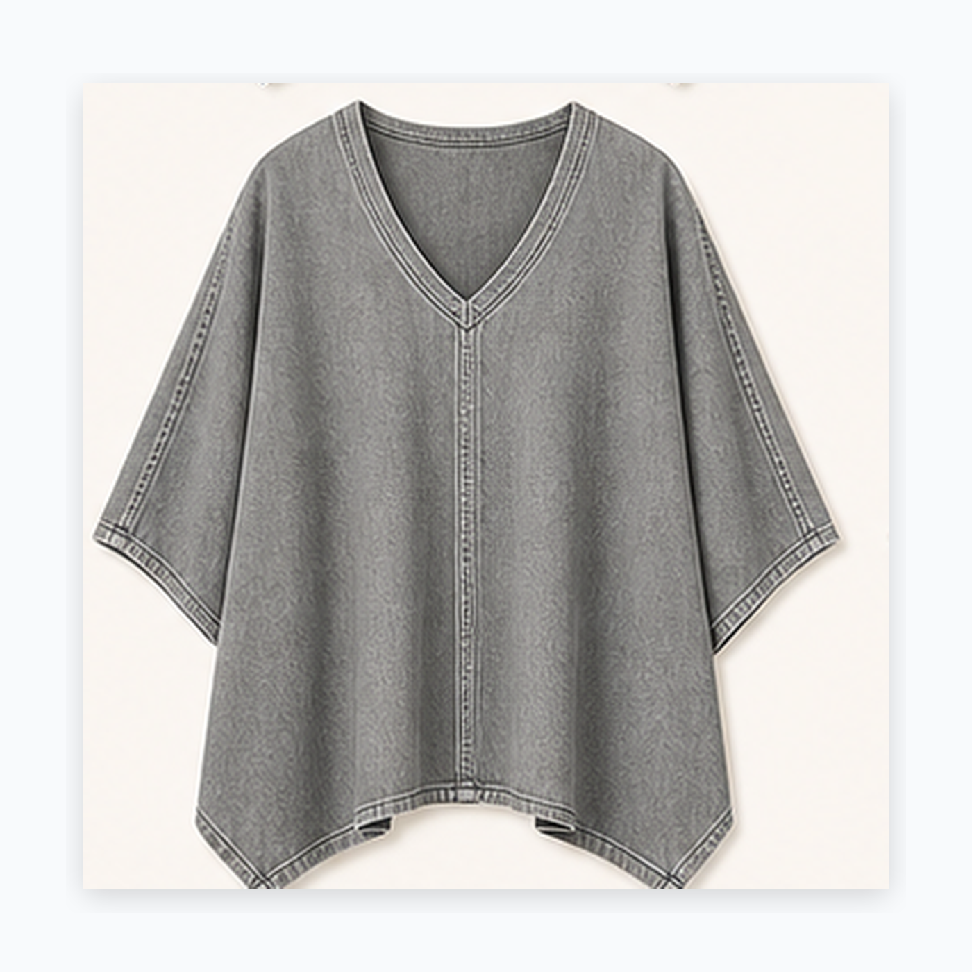 Women's Oversized Denim V-Neck Poncho Tunic Tops