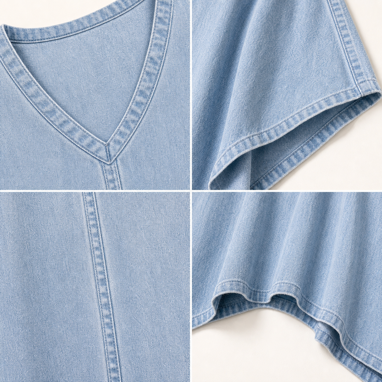 Women's Oversized Denim V-Neck Poncho Tunic Tops