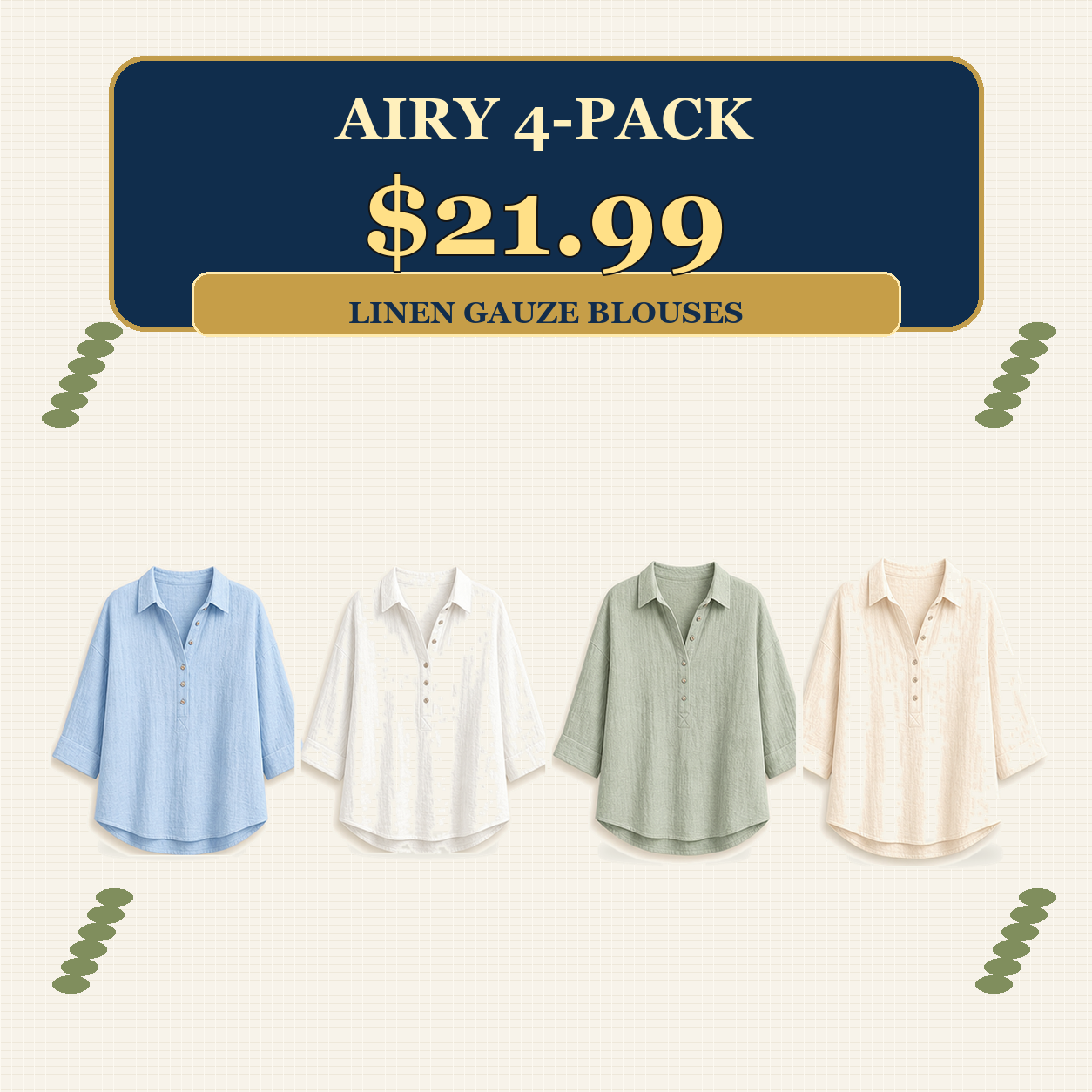 Women's Linen-Gauze Button Placket Collared Blouses