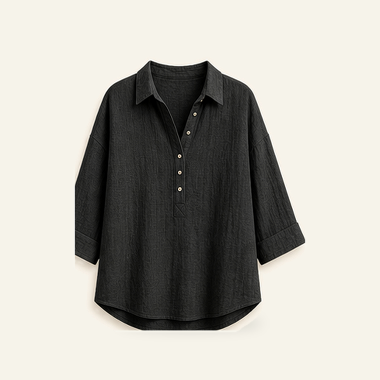Women's Linen-Gauze Button Placket Collared Blouses