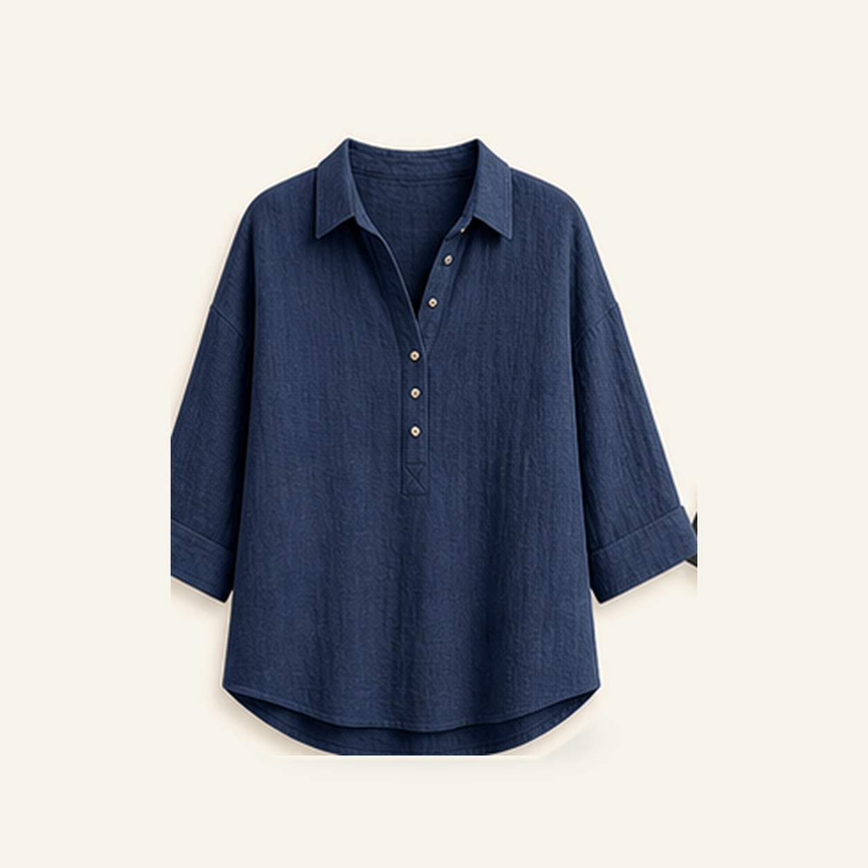 Women's Linen-Gauze Button Placket Collared Blouses