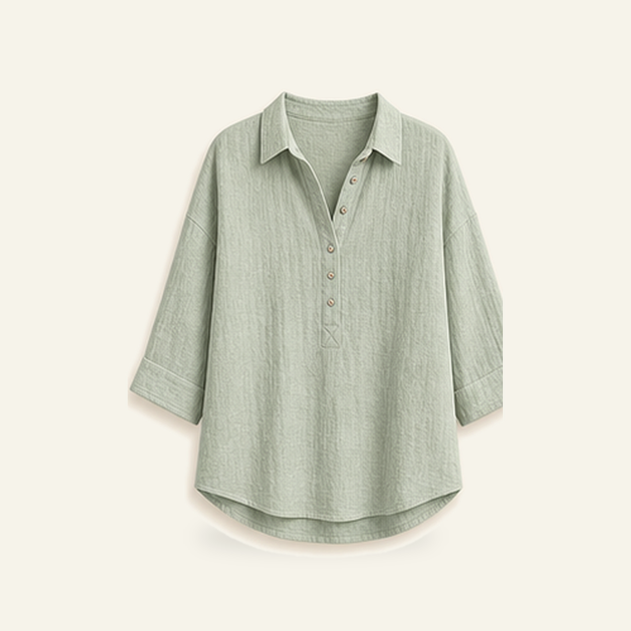 Women's Linen-Gauze Button Placket Collared Blouses