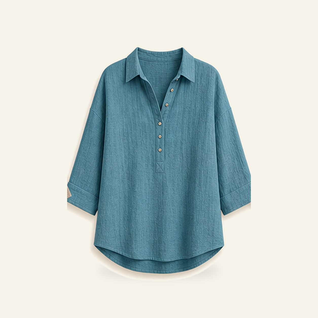 Women's Linen-Gauze Button Placket Collared Blouses