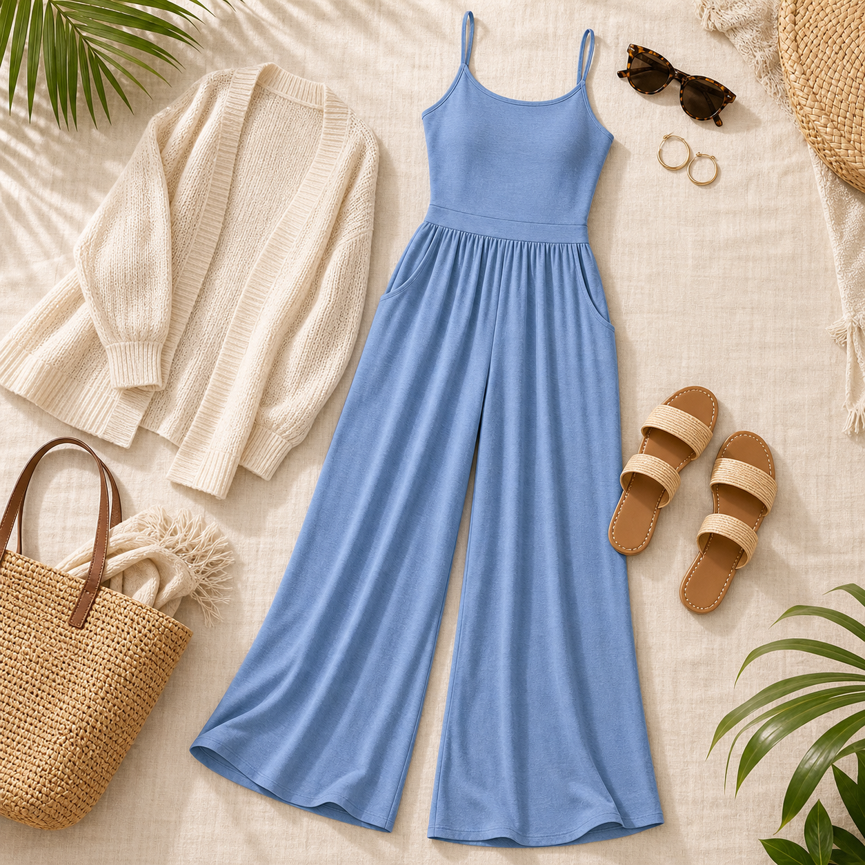 Women's Sleeveless Wide-Leg Lounge Jumpsuits