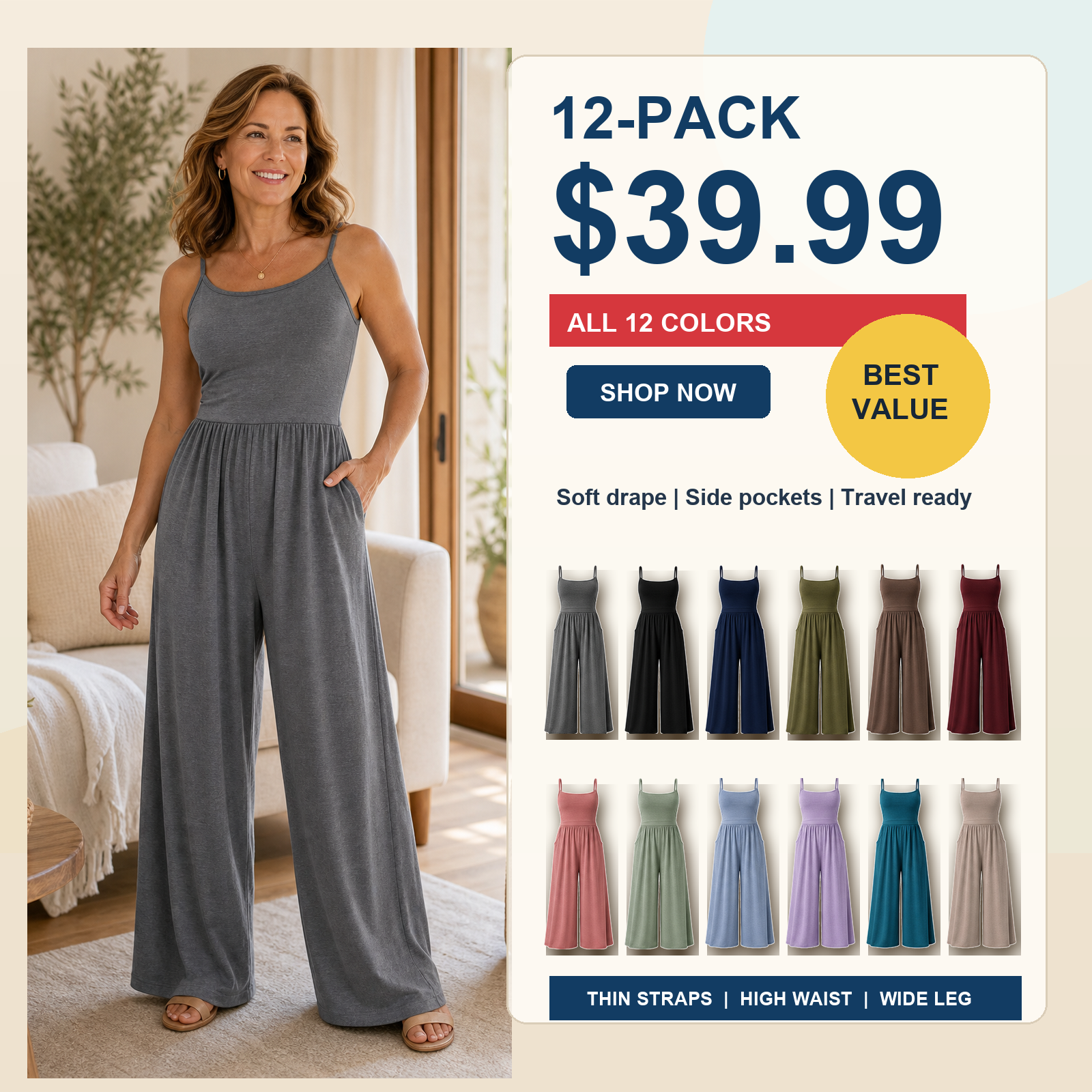 Women's Sleeveless Wide-Leg Lounge Jumpsuits