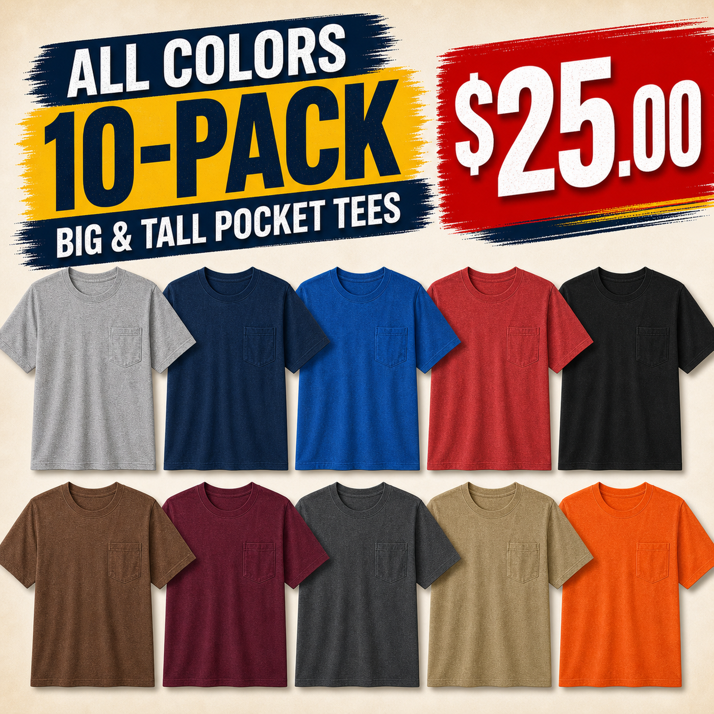Men's Big & Tall Garment-Dyed Pocket T-Shirt Multi-Pack