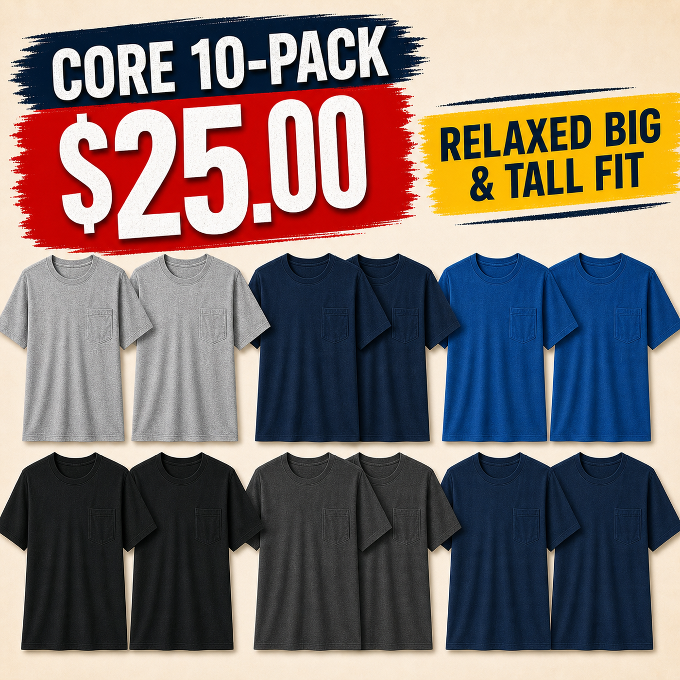 Men's Big & Tall Garment-Dyed Pocket T-Shirt Multi-Pack
