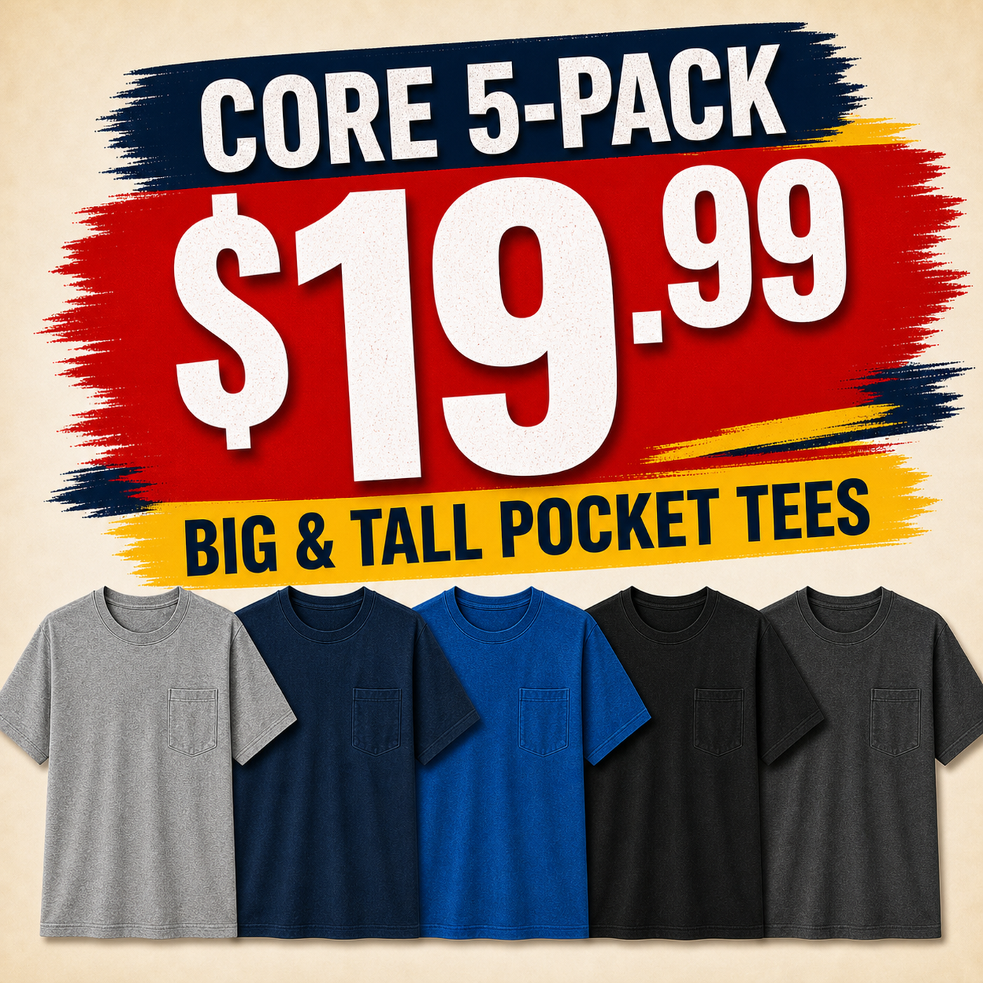 Men's Big & Tall Garment-Dyed Pocket T-Shirt Multi-Pack
