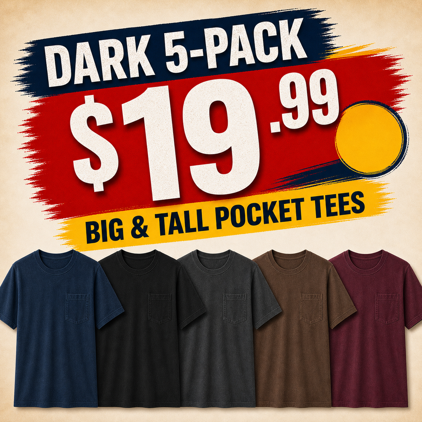 Men's Big & Tall Garment-Dyed Pocket T-Shirt Multi-Pack