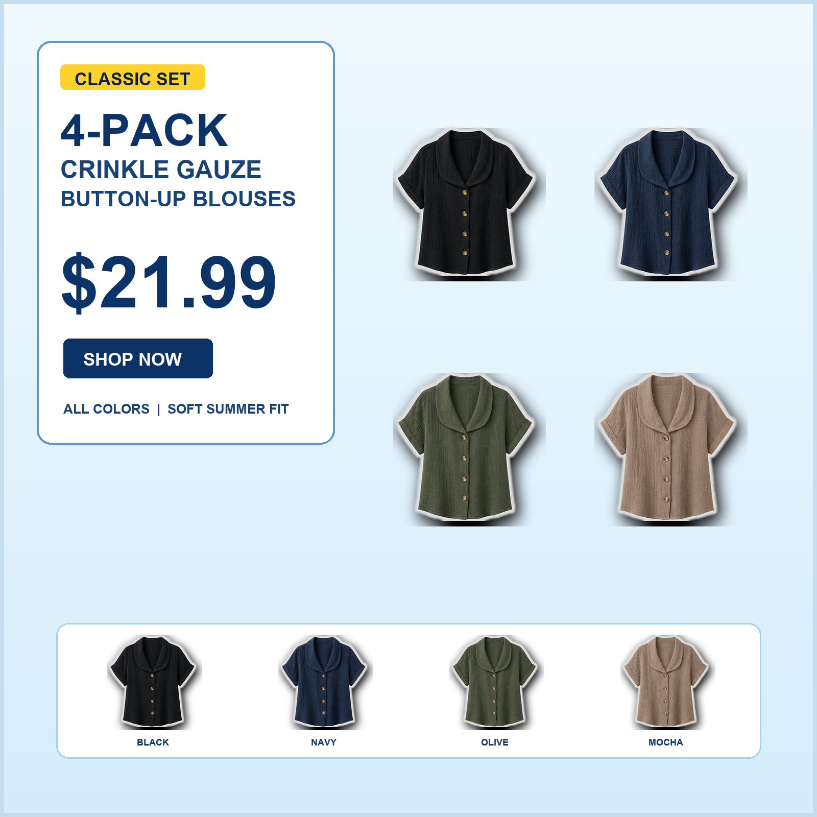 Women's Crinkle Gauze Short Sleeve Button-Up Blouses