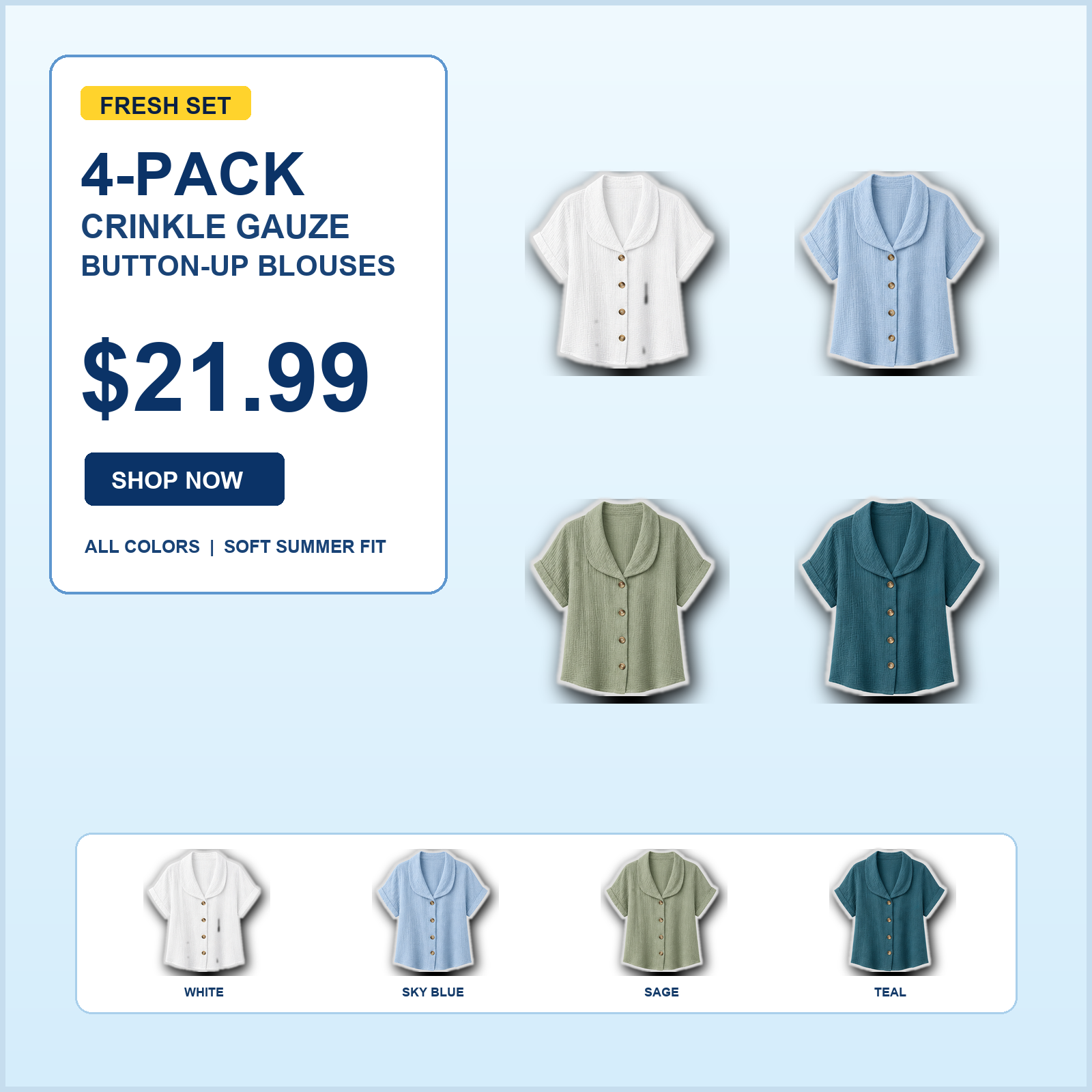 Women's Crinkle Gauze Short Sleeve Button-Up Blouses