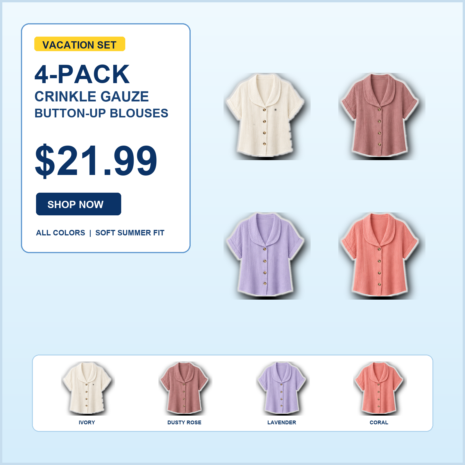 Women's Crinkle Gauze Short Sleeve Button-Up Blouses