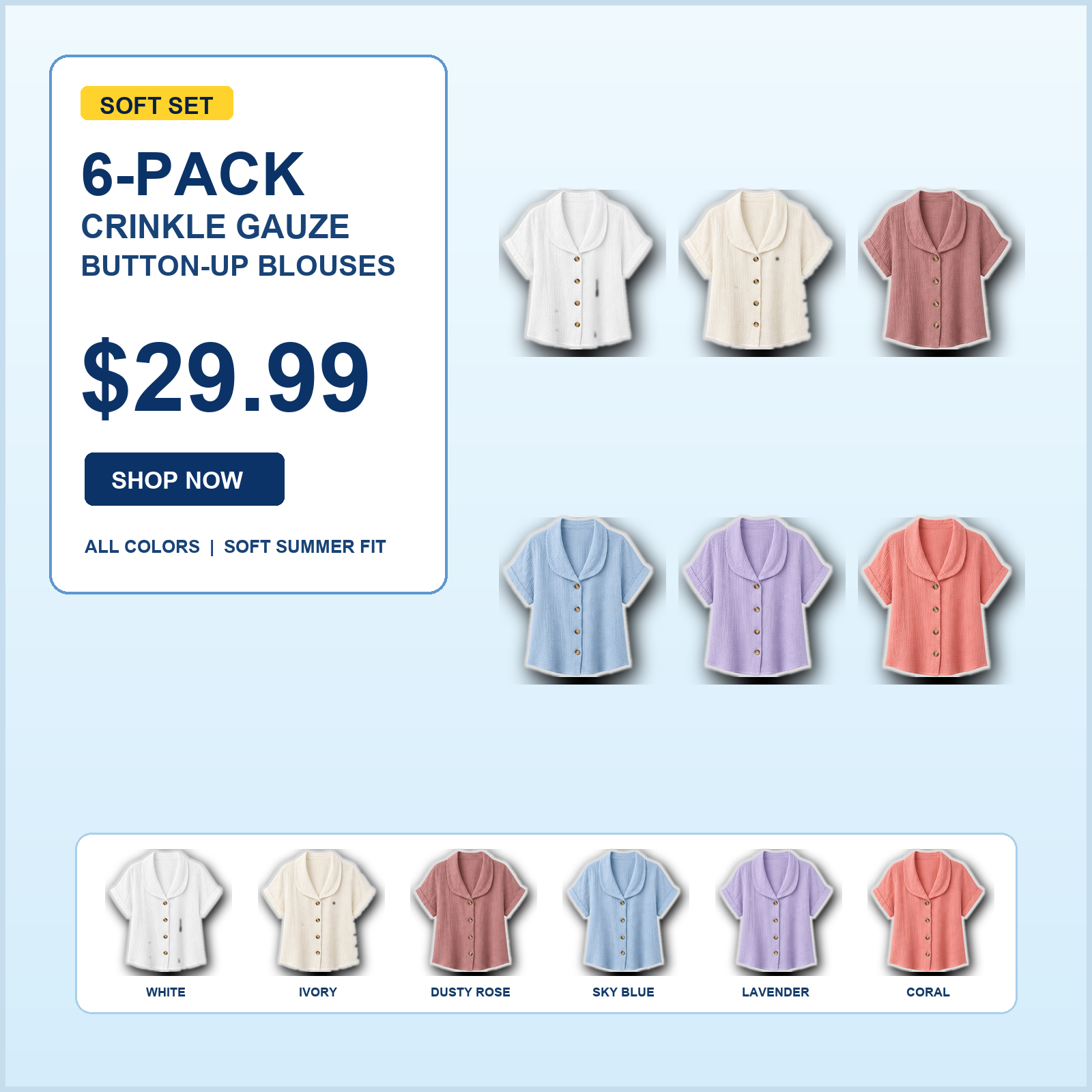 Women's Crinkle Gauze Short Sleeve Button-Up Blouses