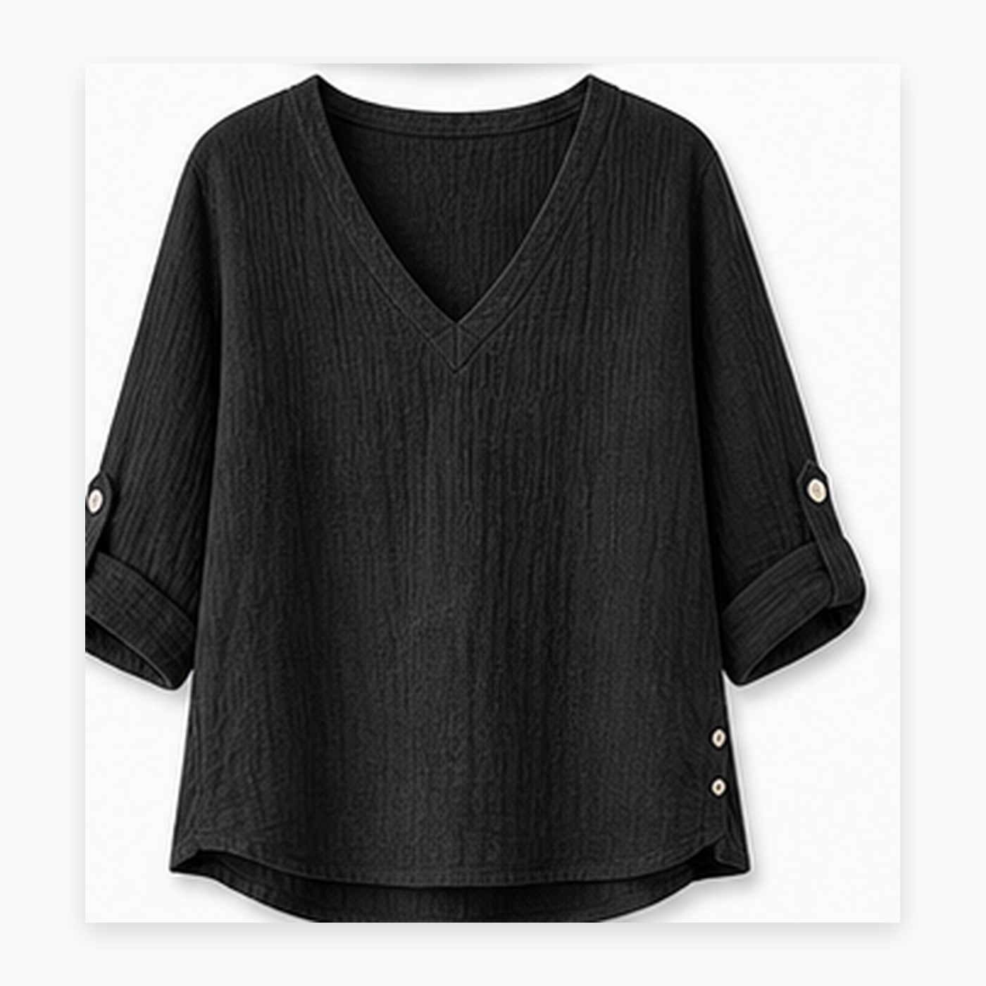 Women's Crinkle Linen V-Neck Roll-Tab Sleeve Blouses