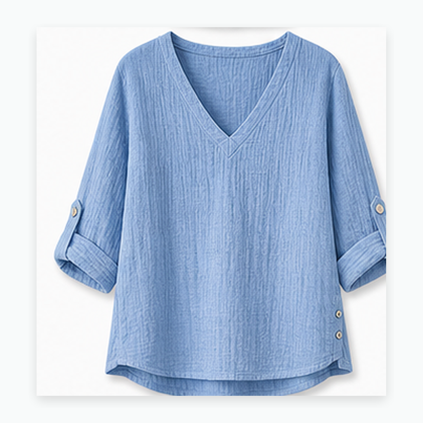 Women's Crinkle Linen V-Neck Roll-Tab Sleeve Blouses