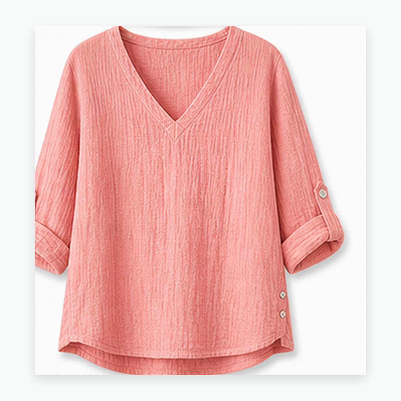 Women's Crinkle Linen V-Neck Roll-Tab Sleeve Blouses