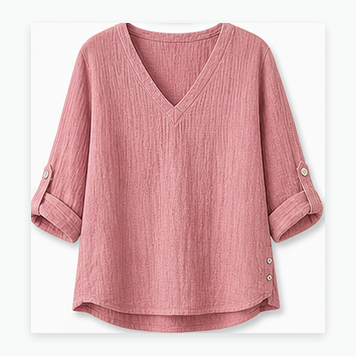 Women's Crinkle Linen V-Neck Roll-Tab Sleeve Blouses