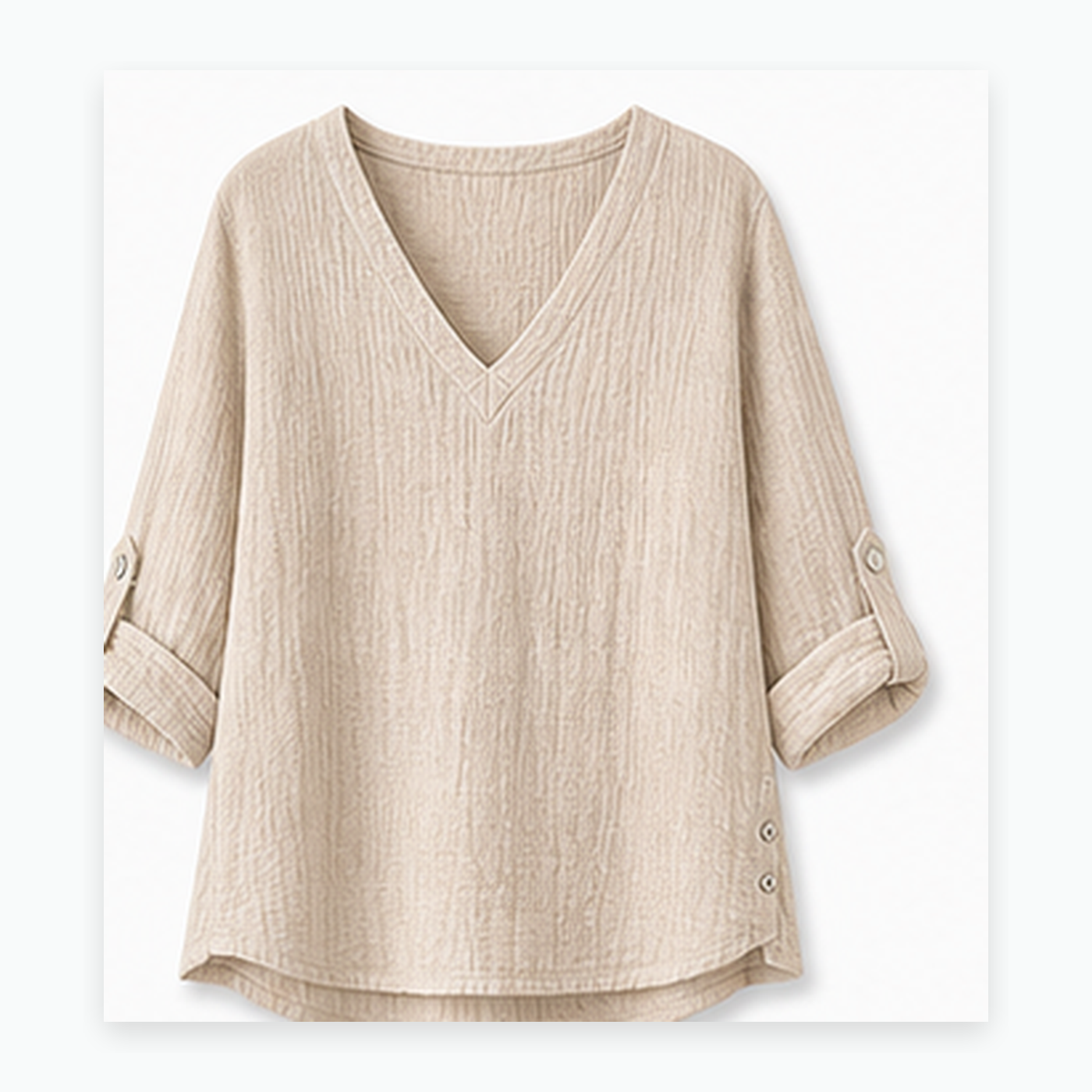 Women's Crinkle Linen V-Neck Roll-Tab Sleeve Blouses