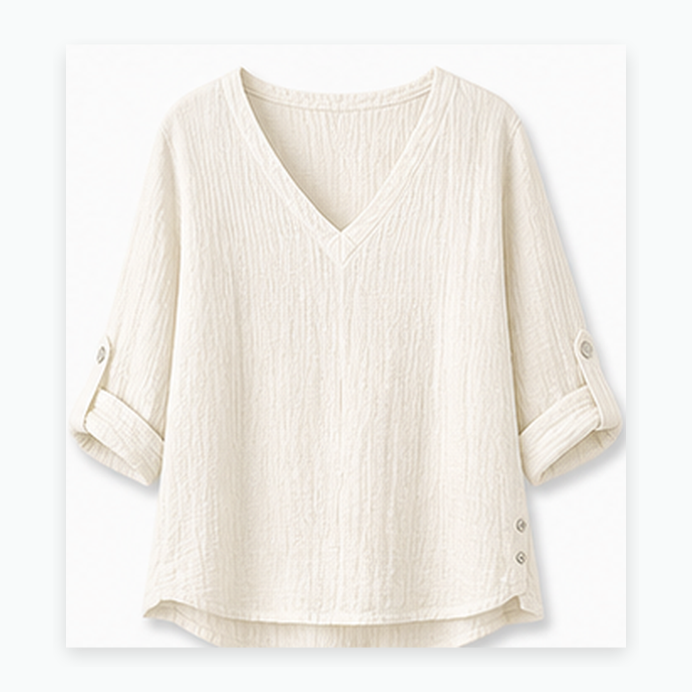 Women's Crinkle Linen V-Neck Roll-Tab Sleeve Blouses
