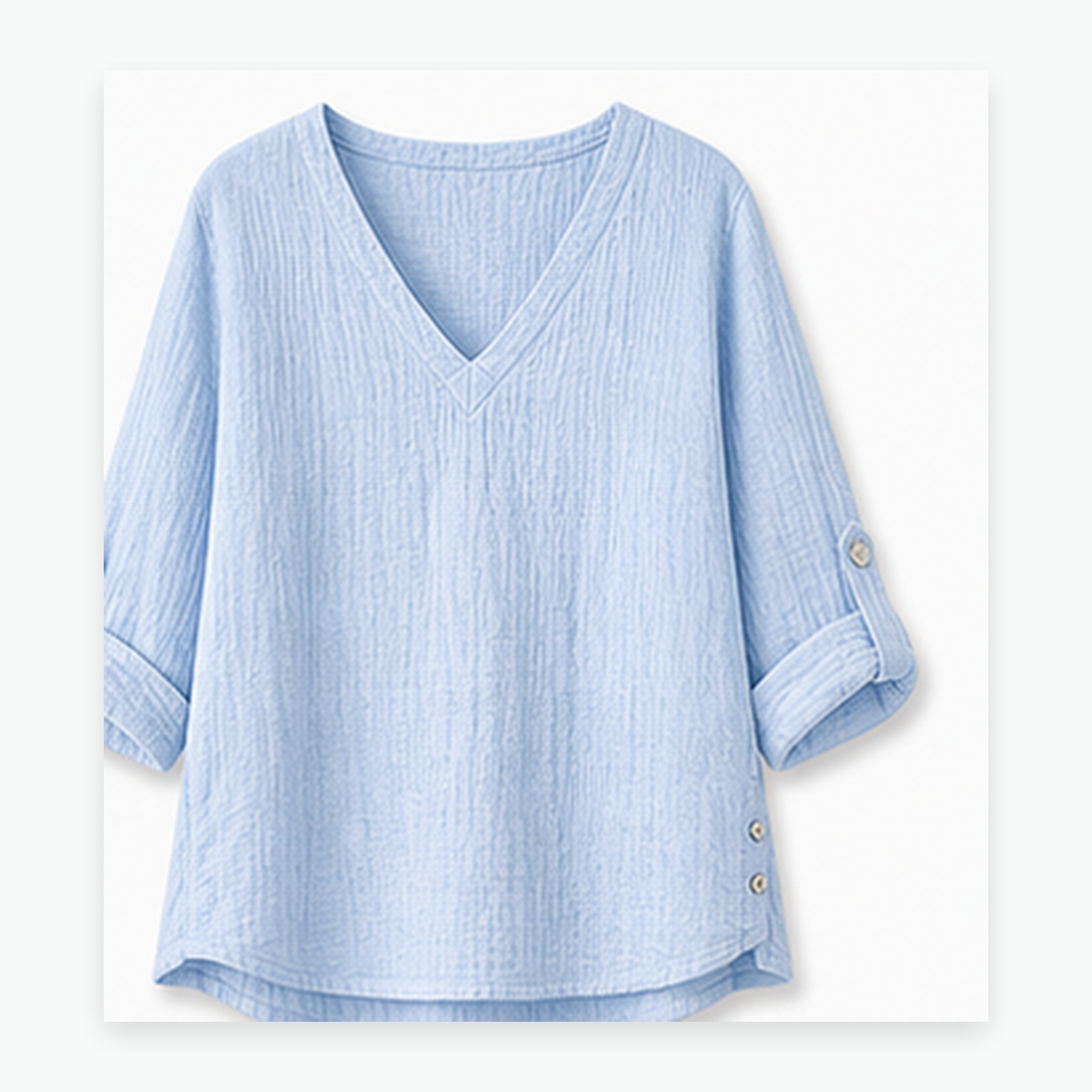 Women's Crinkle Linen V-Neck Roll-Tab Sleeve Blouses