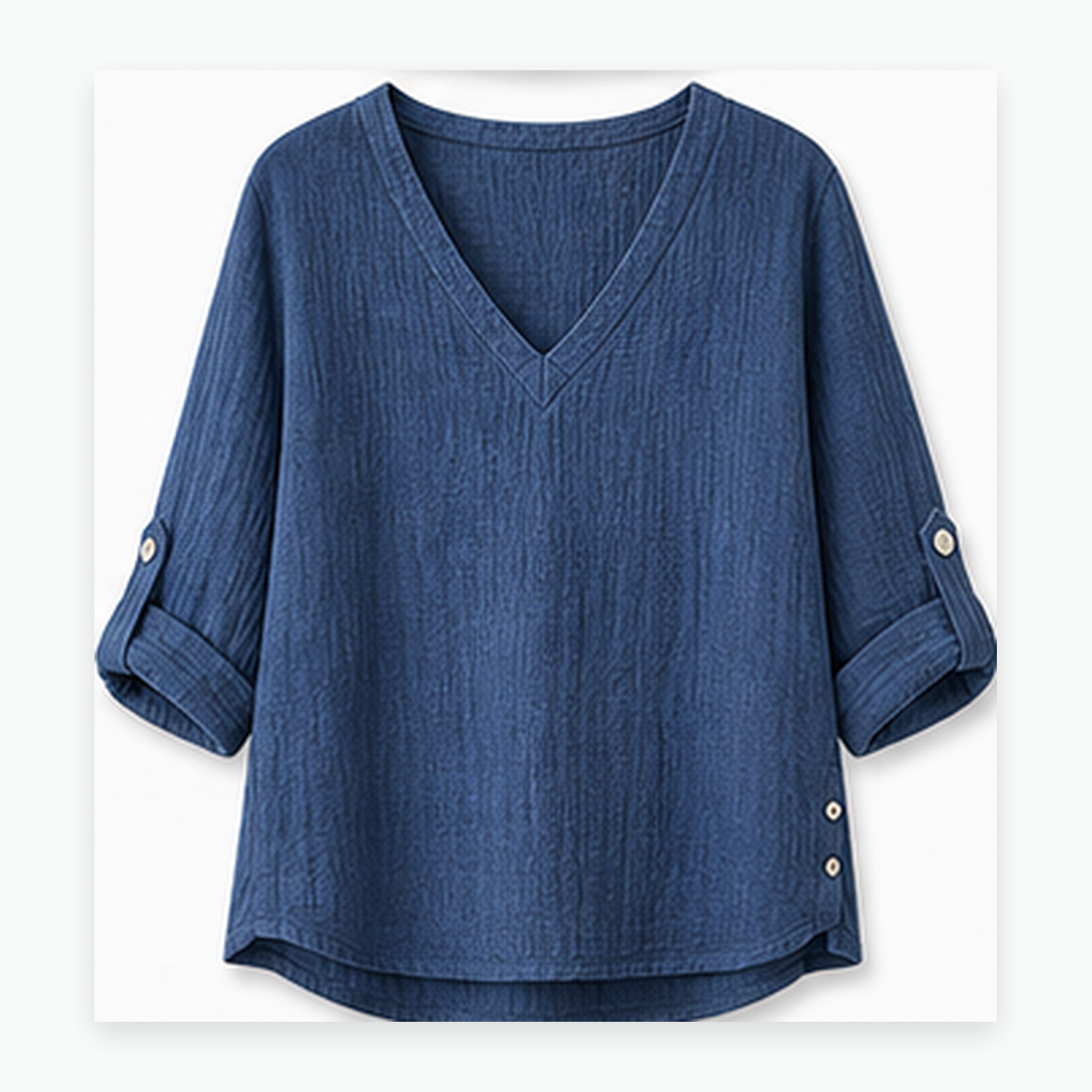 Women's Crinkle Linen V-Neck Roll-Tab Sleeve Blouses