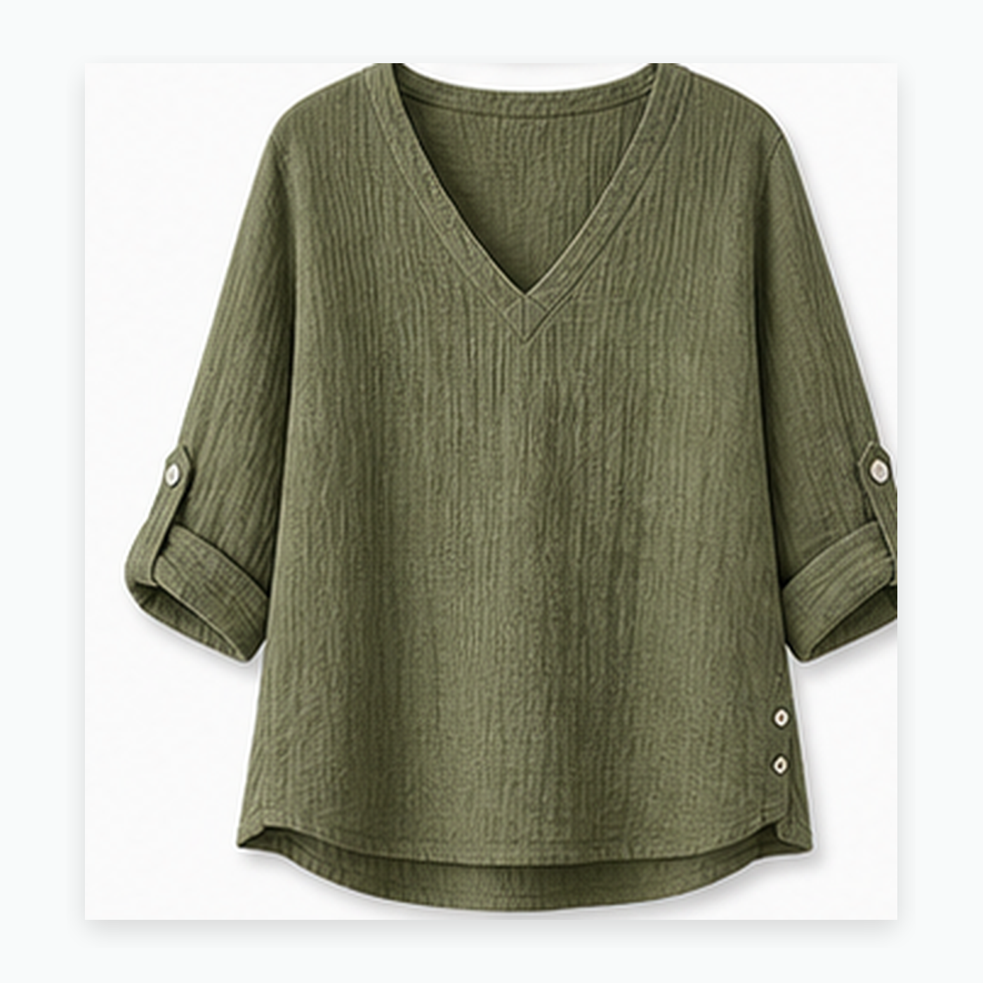 Women's Crinkle Linen V-Neck Roll-Tab Sleeve Blouses