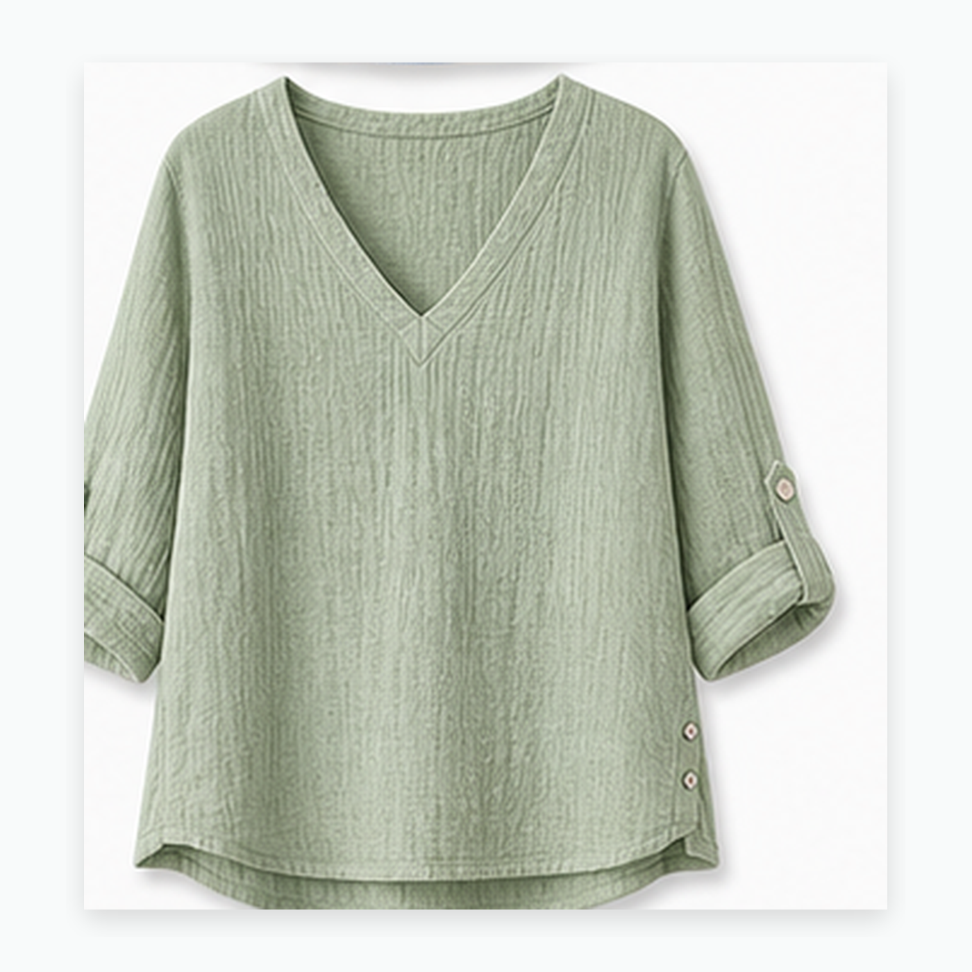 Women's Crinkle Linen V-Neck Roll-Tab Sleeve Blouses