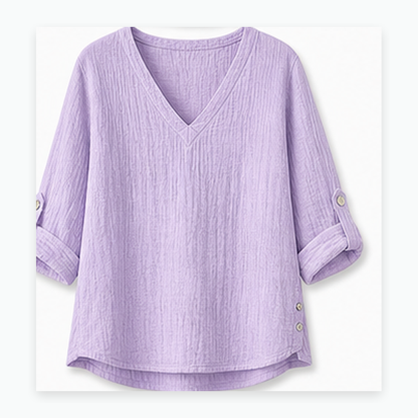 Women's Crinkle Linen V-Neck Roll-Tab Sleeve Blouses