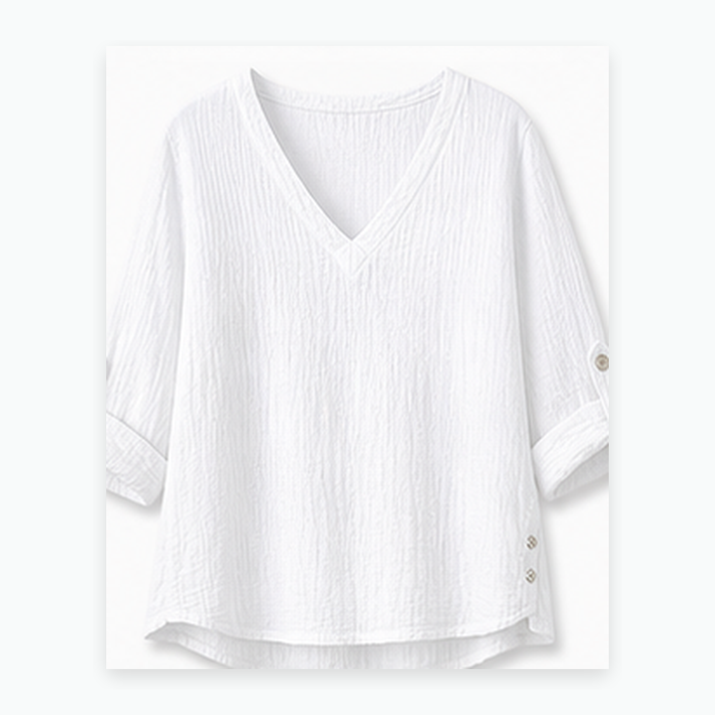 Women's Crinkle Linen V-Neck Roll-Tab Sleeve Blouses
