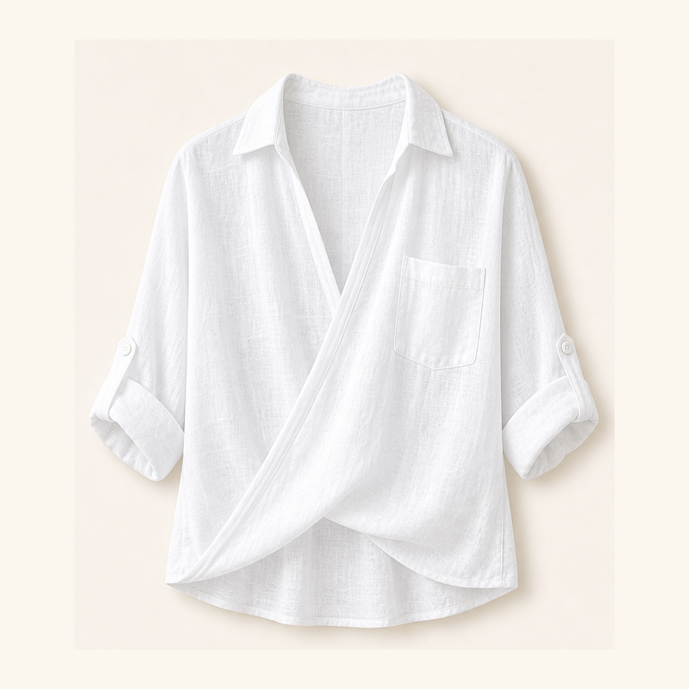 Women's Wrap Front Linen Blend Collared Blouses