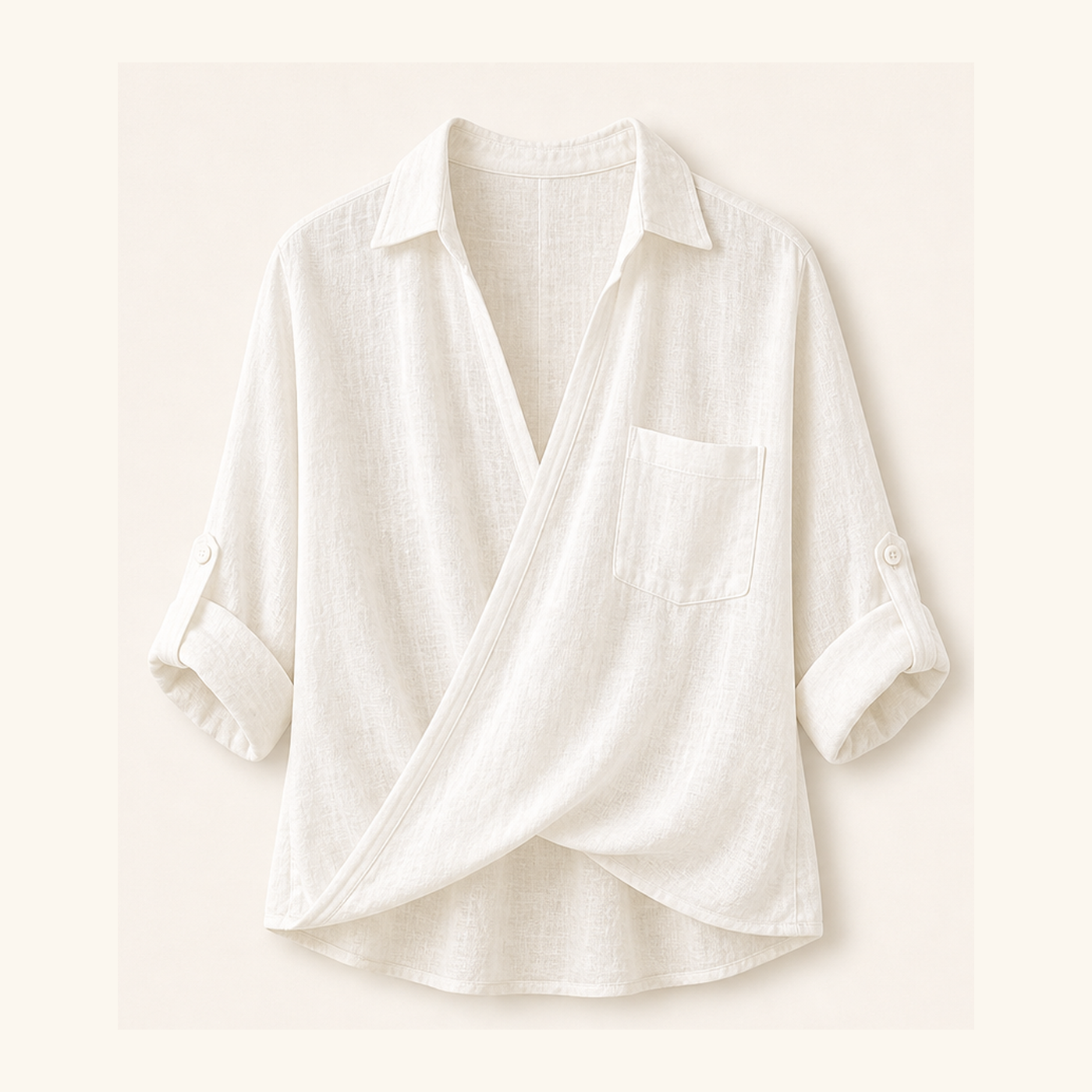 Women's Wrap Front Linen Blend Collared Blouses