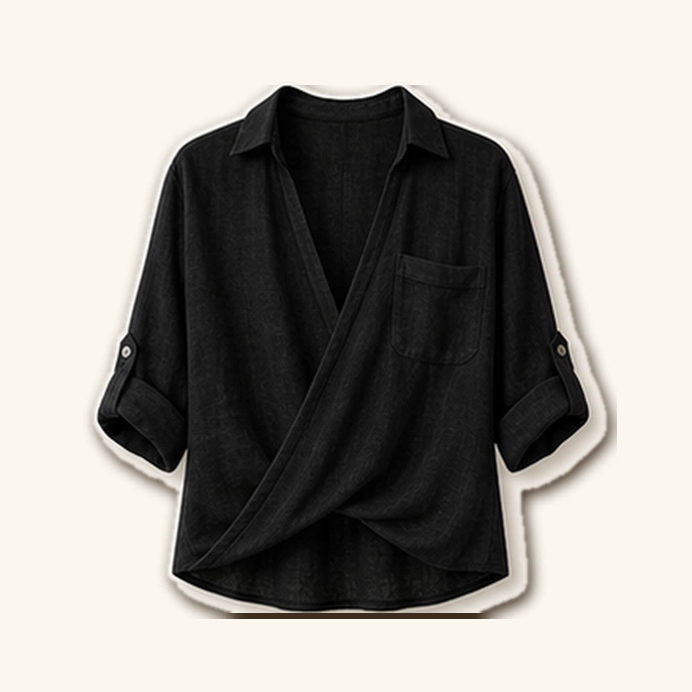 Women's Wrap Front Linen Blend Collared Blouses