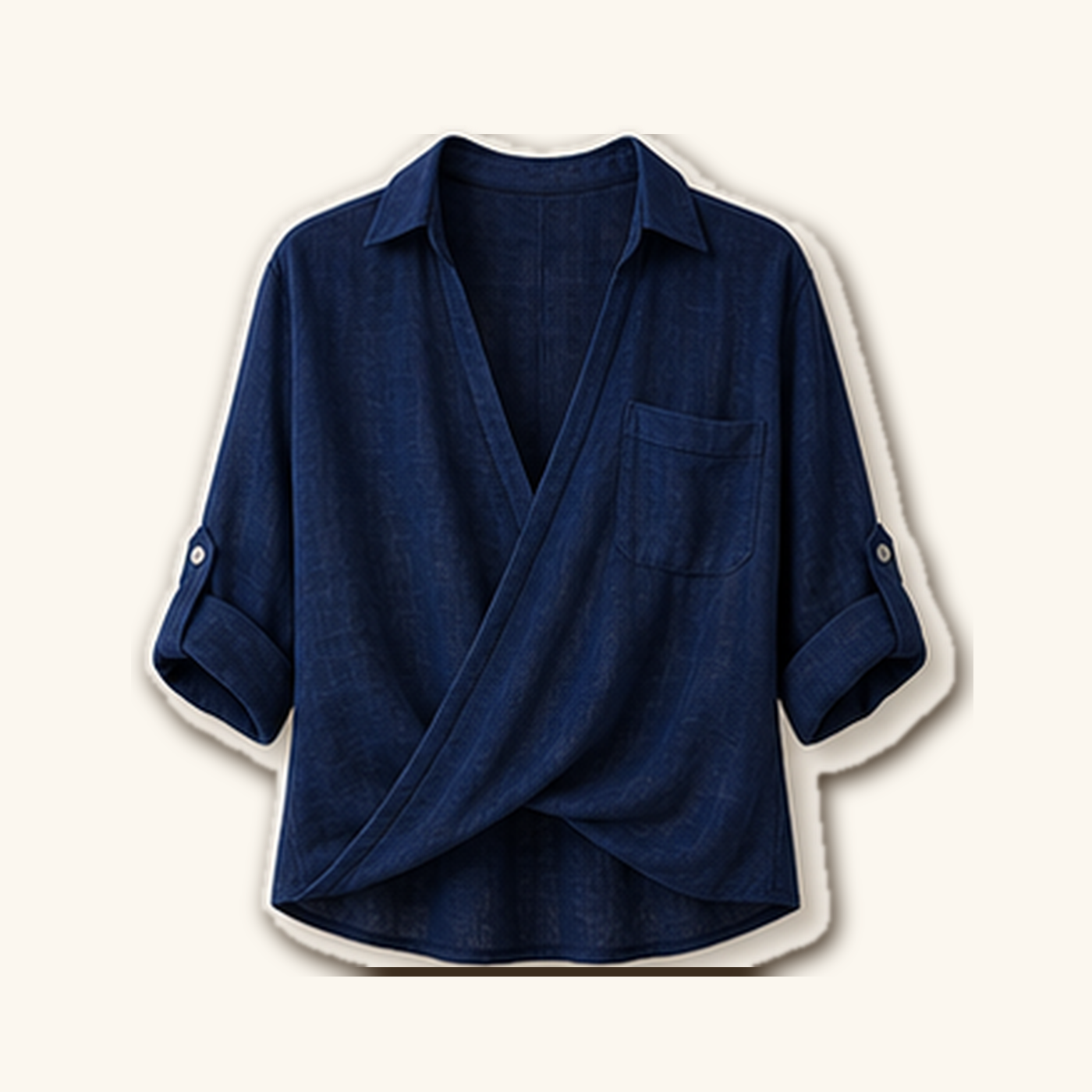 Women's Wrap Front Linen Blend Collared Blouses