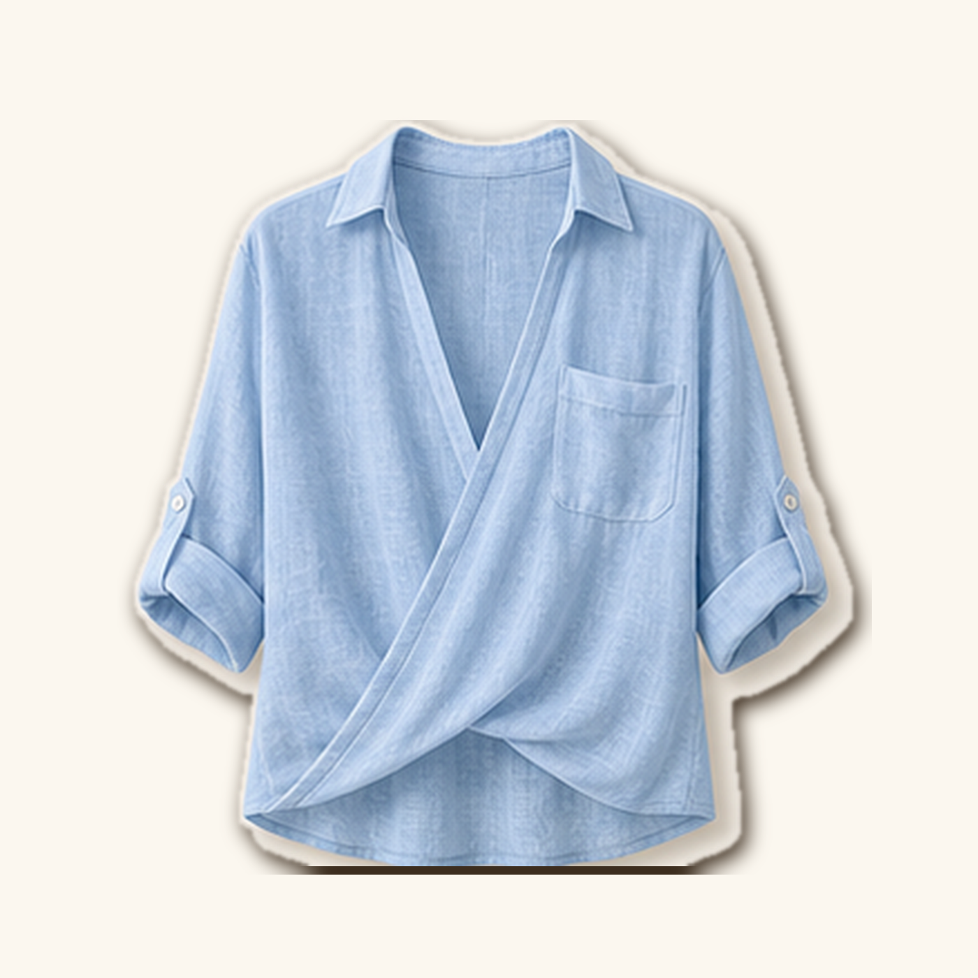 Women's Wrap Front Linen Blend Collared Blouses