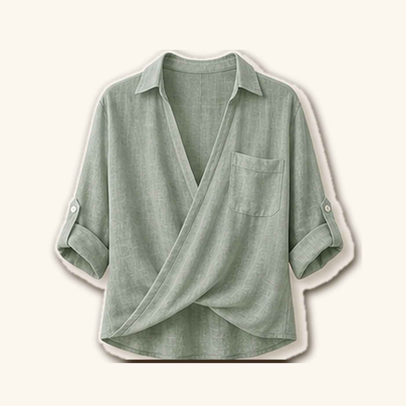 Women's Wrap Front Linen Blend Collared Blouses