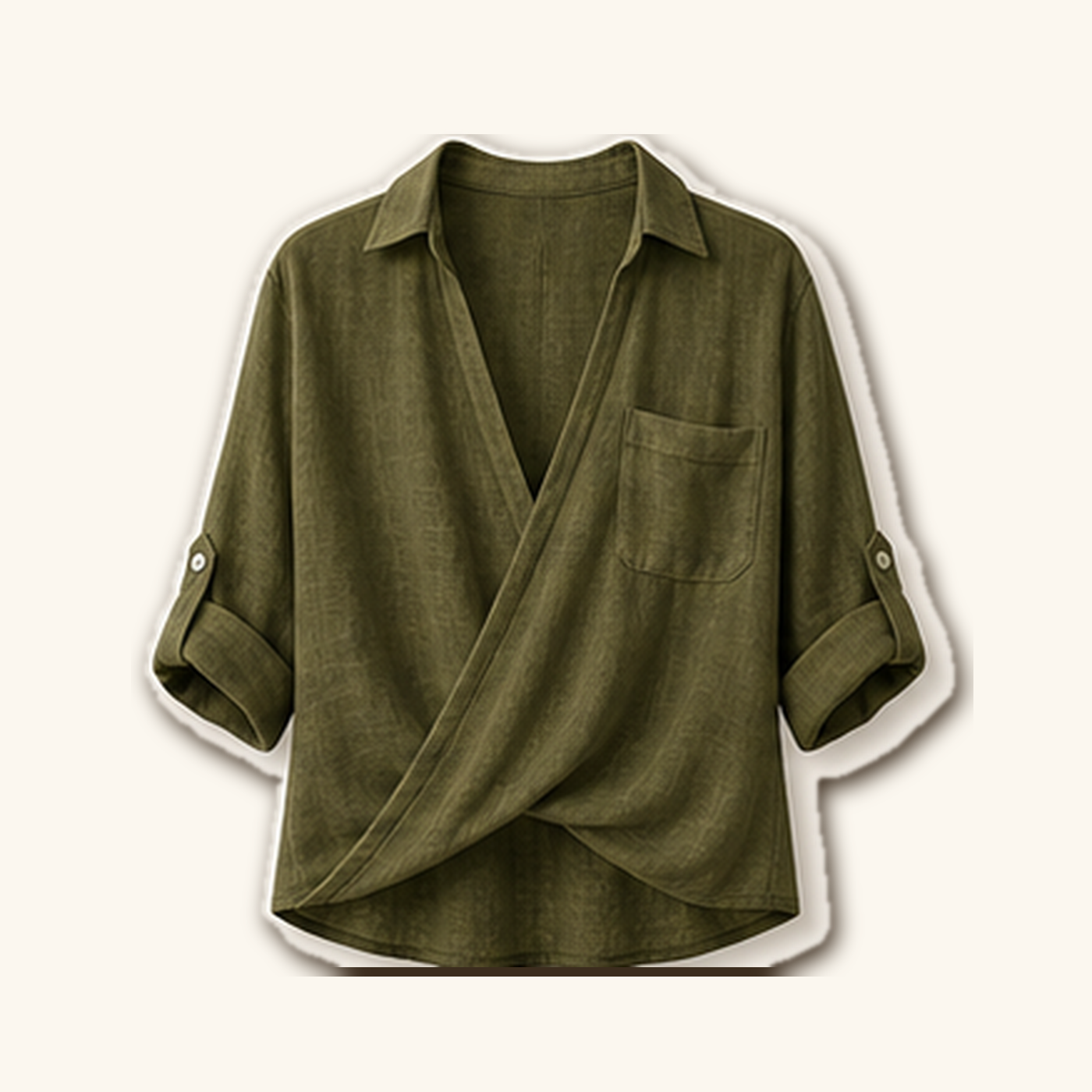 Women's Wrap Front Linen Blend Collared Blouses