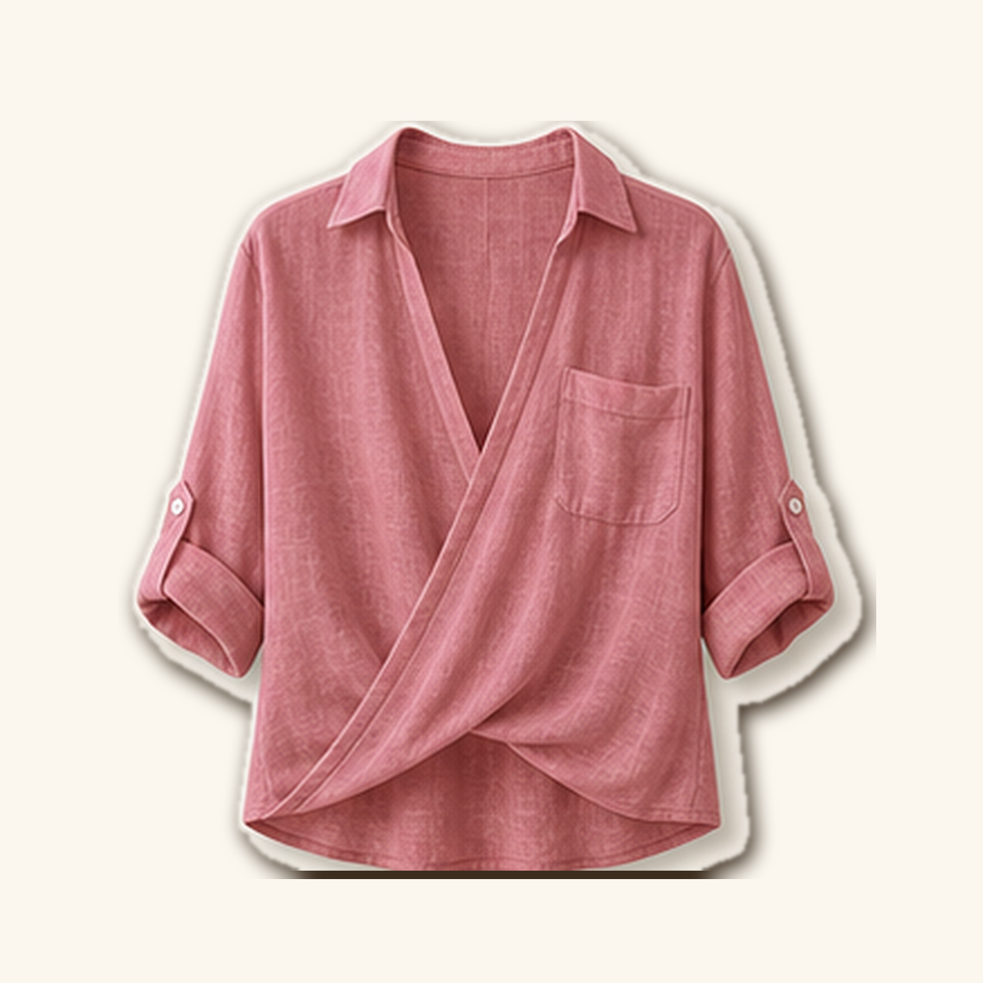 Women's Wrap Front Linen Blend Collared Blouses
